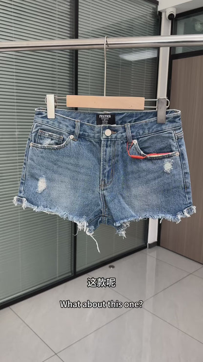 Classic Low-Rise Denim Shorts - Premium Washing & Distressing Process - YKK Zipper & Authentic Mall Hangtag - Y2K Women’s Trendy Streetwear