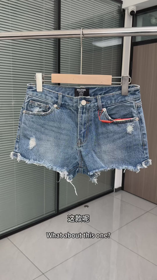 Classic Low-Rise Denim Shorts - Premium Washing & Distressing Process - YKK Zipper & Authentic Mall Hangtag - Y2K Women’s Trendy Streetwear
